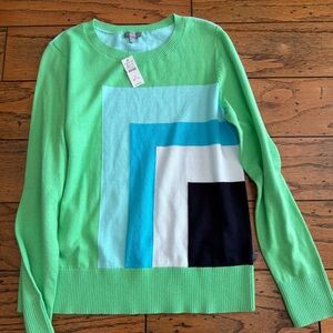 Talbots Green and Blue Geometric Sweater